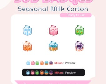 Badges mignons de saison de dessin animé de lait pour Twitch | Pastel | Diffusion en continu