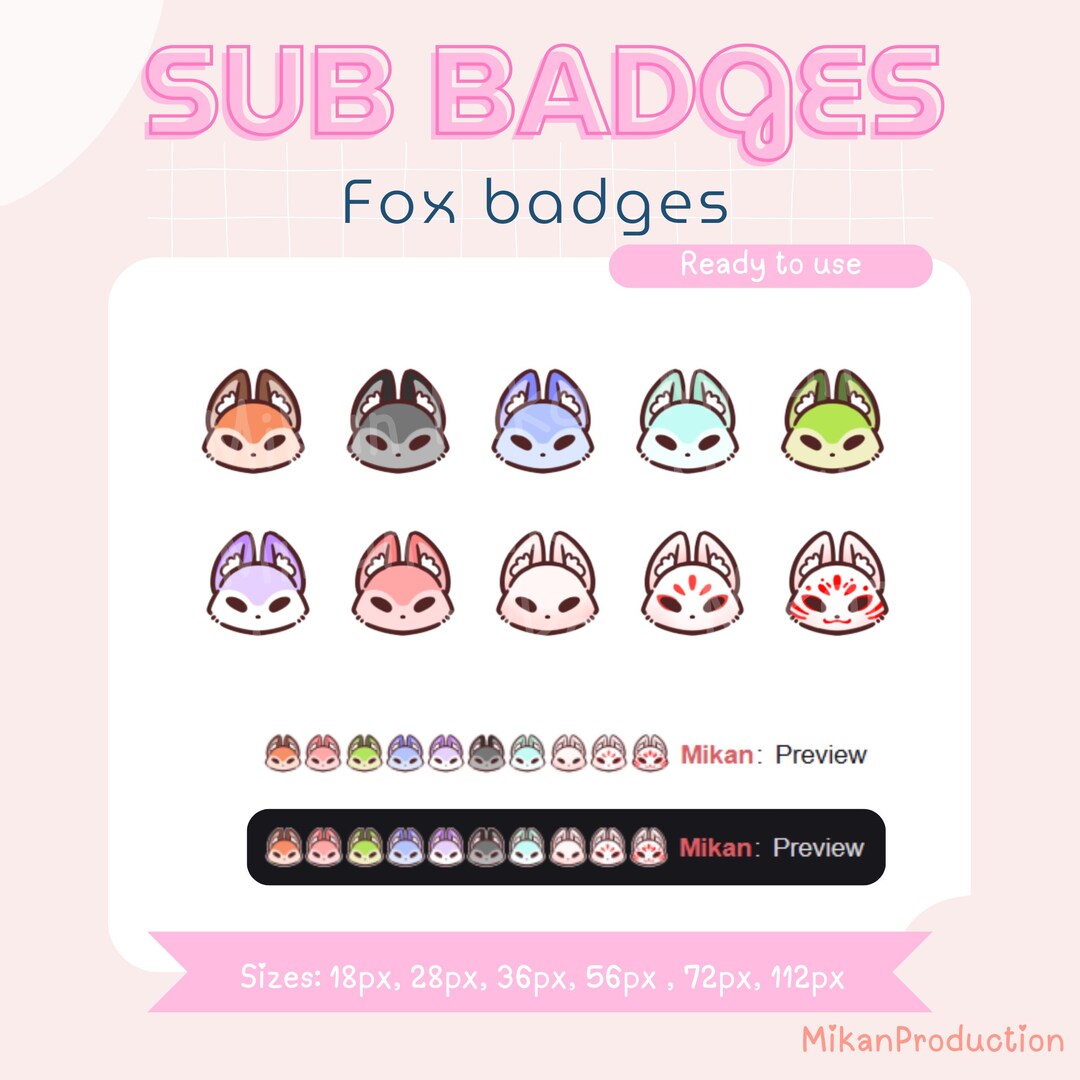 Cute Fox Sub Badges for Twitch | Pastel | Pink | Streaming - Etsy