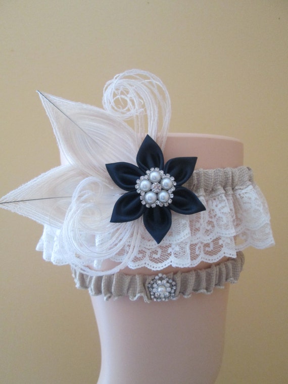 Gold Kanzashi Gold Wedding Garter Set Country- Rustic Bride Peacock Garter Rustic Garter Set Burlap /& Lace Bridal Garter