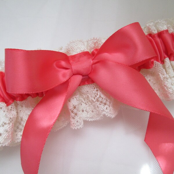 Coral WEDDING, Prom, Homecoming Garter, Melon Pink Garter, Ivory Lace Garter, Guava Pink Garter, Persimmon Pink Garter, Rustic Country Bride