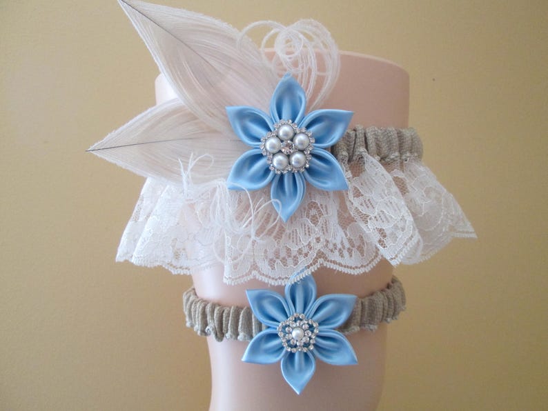 Burlap & Lace Wedding Garter Set Something Blue Garters - Etsy