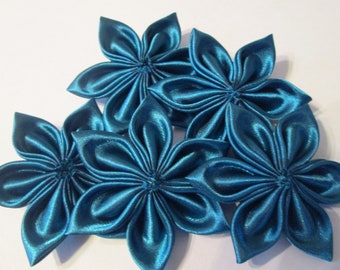 5 Deep Teal Kanzashi Flowers, Choose Your COLORS, DIY Wedding Flower Supplies, DIY Bridal Flowers- Jewelry, Bouquet, Headband, Fascinators