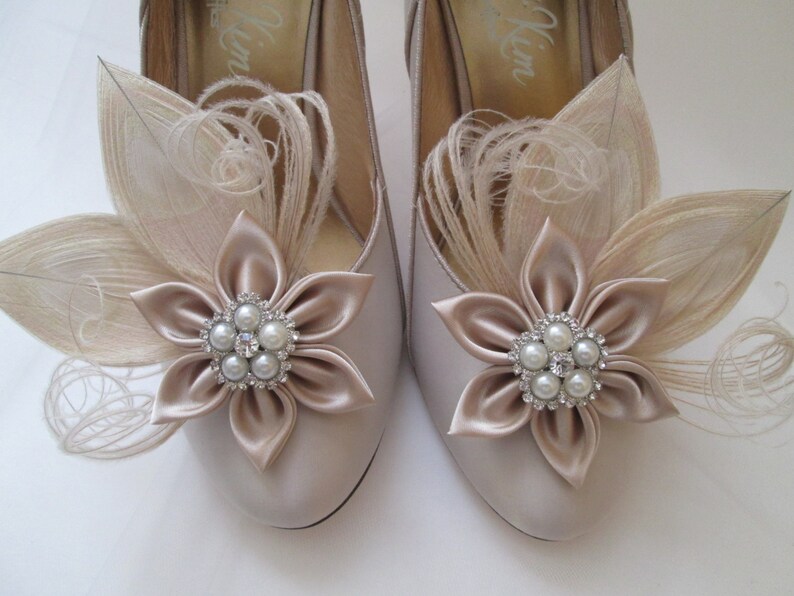 Champagne Wedding Shoe Clips Ivory Peacock Feather Bridal Etsy