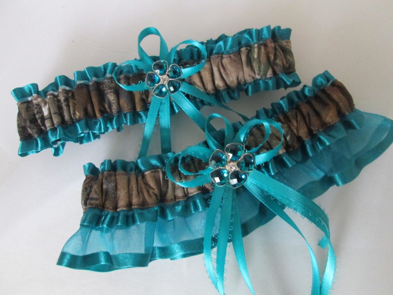 Mossy Oak CAMO Wedding Garter Set Teal Bridal Garter Blue Etsy