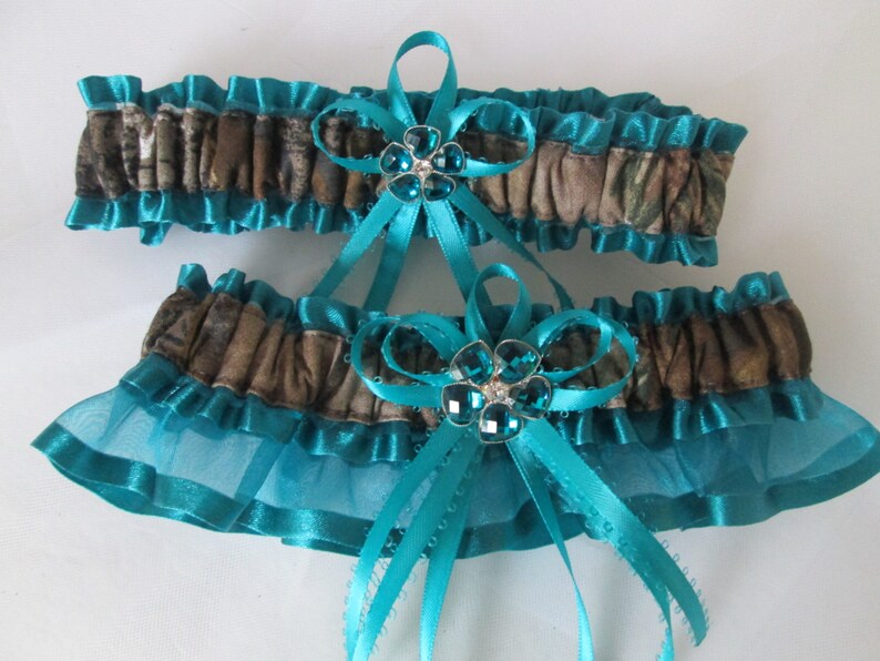Mossy Oak CAMO Wedding Garter Set Teal Bridal Garter Blue Etsy