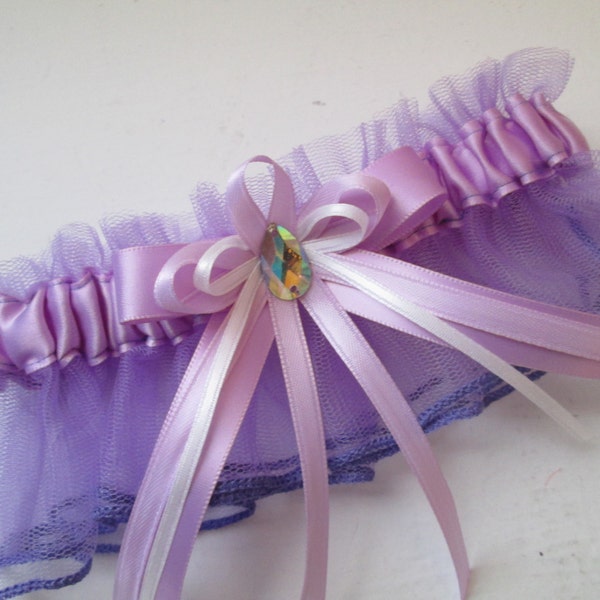 Lilac Ultra Violet Purple Prom Garter, PROM 2018, Lavender Wedding Garter, Light Purple - Orchid Bridal Garter w/ Bow & AB Crystal, Liga