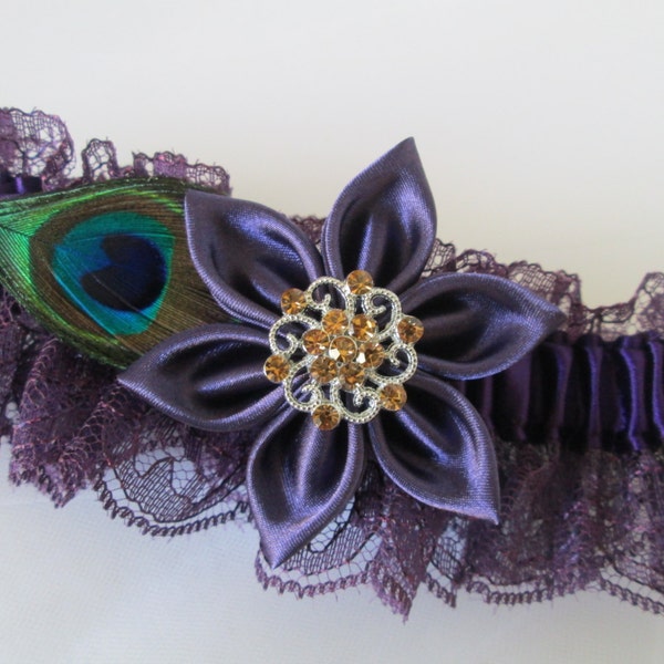 Plum Purple Wedding Garter, Peacock Garter, Ultra Violet Purple Bridal Garter, Keep-Toss, Lace Ultra Violet Purple Prom Garter