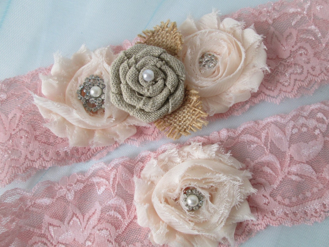 Blush Pink Wedding Garter Set Rustic Bridal Garters Shabby - Etsy