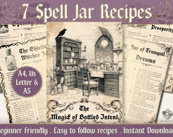 Spell Jar Grimoire Pages — Printable PDF Download Link, 7 Spell Jars
