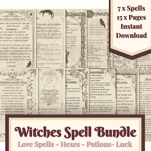 Printable Witchcraft Spell Pages – 8 Grimoire Spells – Book of Shadows PDF – A4 Digital Download