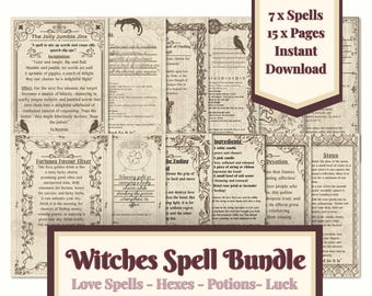 Afdrukbare pagina's hekserijspreuken – 8 grimoire-spreuken – Book of Shadows-pdf – A4 digitale download