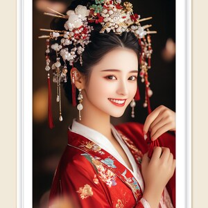 Exquisite Hanfu Lady Portrait – Radiant Hair Jewelry, Dynasty-Inspired Art Print | Elegant Traditional Chinese Digital Art