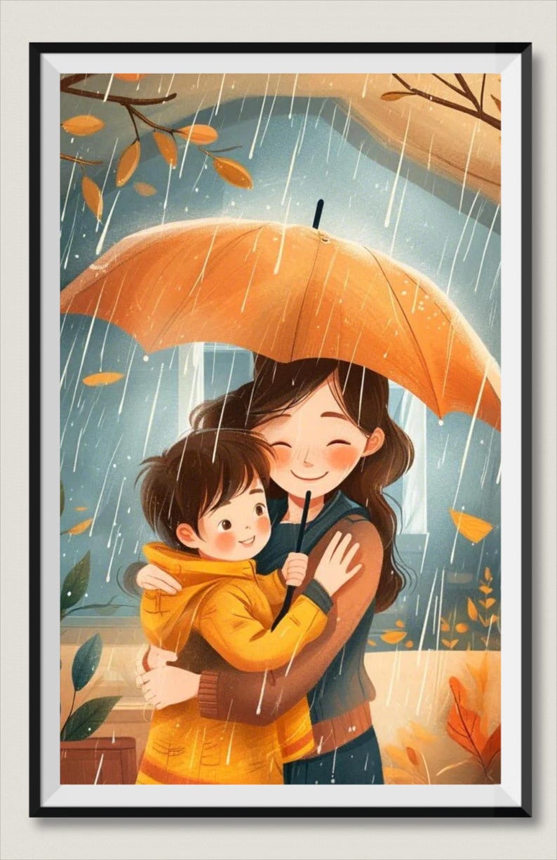 Mother and Child Art Print: Heartwarming Family Illustration (digital ...