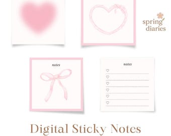 Digital Sticky Notes Set | Cute Aesthetic Sticky Notes for iPad, GoodNotes, Notability | Pink Digital Planner Stickers (6 pcs)