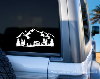 Camper Mountain Camping Permanent Vinyl Decal Sticker, Truck Decal, Car Decal, Bumper Sticker, RV Decal, Outdoor, Camping decal, wilderness