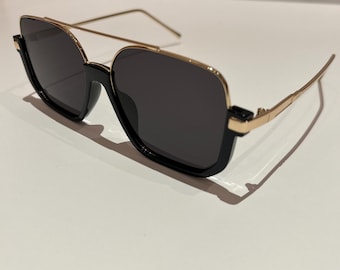 Gafas de sol de gran tamaño de estilo retro, gafas de sol con montura negra y dorada, gafas de sol de estilo vintage, regalo para ella, regalo para él, gafas de sol para mujer
