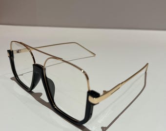 Retro-stil överdimensionerade solglasögon, svart och guldfärgad båge, solglasögon med genomskinlig båge, vintage-stil, present till henne, present till honom, solglasögon för kvinnor