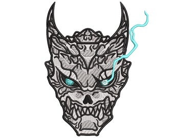 Disegno da ricamo ispirato agli anime / Maschera da teschio demoniaco con effetto energetico