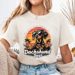 Dachshund Days Shirt, Retro Sunset Dachshund Lover Tee, Cool Sausage Dog T-Shirt, Cute Wiener Dog Apparel, Funny Pet Owner Gift