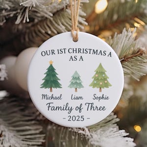 Personalized Family Ornament 2025, First Christmas As A Family, Our First Christmas As Family Of Three, Family Of Three Christmas Ornament