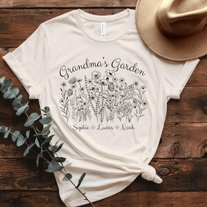 Grandma&#39;s Garden Shirt, Personalized Grandkids Name Gift Tee, Custom Floral Grandmother Sweatshirt, Mother&#39;s Day Gift for Grandma