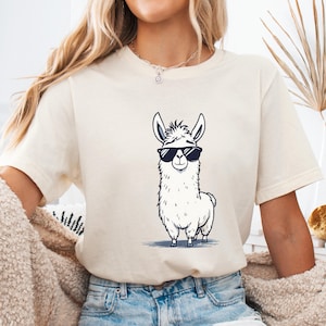 Cool Llama T-shirt, Funny Llama Shirt, Cute Alpaca Graphic Tee, Llama Wearing Sunglasses, Chill Vibes Animal Shirt, Trendy Llama Lover Tee