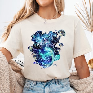Magical Mermaid T-shirt, Jellyfish Graphic Tee, Ocean Fantasy Shirt, Sea Goddess Apparel, Underwater Mermaid Design Tee, Ocean Lover Shirt