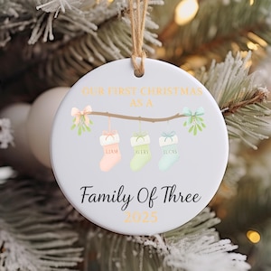 Family Of Three Christmas Ornament, First Christmas As A Family, Personalized Family Christmas Ornament, Customized Family Ornament