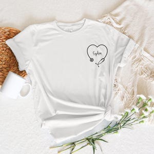 Custom Nurse Name Shirt, Personalized Stethoscope Heart Shirt, Nurse Appreciation Gift Tee, Medical Vneck or Sweatshirt for RN or LPN