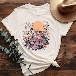 Retro Birds And Wildflowers Shirt, Vintage Floral Bird Tee, Nature Lover Shirt, Crewneck Shirt, Vneck Tshirt, Sweatshirt, Gift For Women