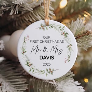 Our First Christmas Married Ornament, Mr And Mrs Ornament, Personalized Couple Ornament, Personalized Married Ornament, Married Ornament
