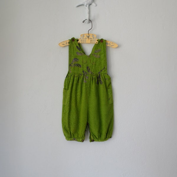 Batik Baby Romper ... Vintage 90's Lime Green Dragonfly Overalls ... 12 18 months