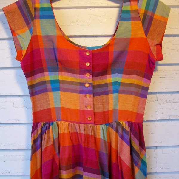 Cute 1980's KALEIDOSCOPE PLAID Picnic Dress