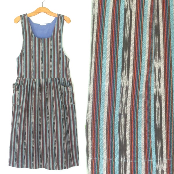 Vintage Jumper Dress * Ikat 90s Dress * Oversized Apron Dress * Medium