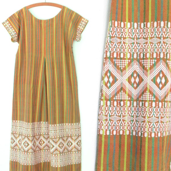 Vintage Folk Dress * Ethnic Maxi Dress * Embroidered Woven Dress * Medium - Large