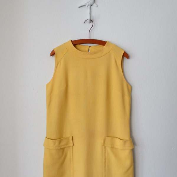 60s Scooter Dress ... Vintage 1960s Mod Lemon Yellow Dress ... Medium / Large