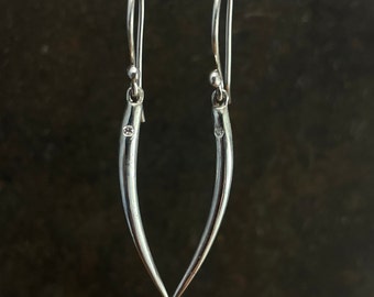 Diamond Mini Crescent Earrings, Talon Earrings, Sword Earrings, Silver Fang Earrings