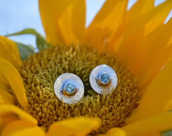 Blue Topaz Sterling Button Studs