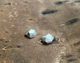 Minimalist Faceted Stud Earrings, Modern Sterling Studs, Small Structural Earrings