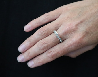 Salt + Pepper Diamond Rosecut Faceted Half Eternity Band 6 Bezels