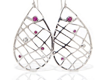 Ruby Dreamcatcher Net Earrings Fisher Jewelry Diamond White Sapphire Snowshoe Earrings
