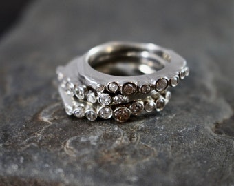 ECO-Reclaimed Diamond Cluster Ring/ Stacking/ Sterling/ Diamond band