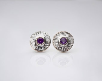 Carved Amethyst Stud Earrings February Birthstone Pisces Ultra Violet