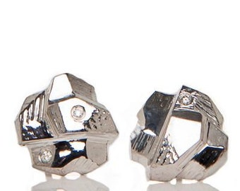 Faceted Diamond Chip Earrings Sterling