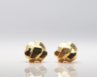 Rock Hammered Faceted Carved Chunky Studs 18k