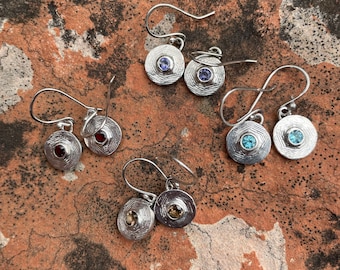 Everyday Semi-Precious Drop Earrings. Blue Topaz, Smoky Quartz, Iolite, Garnet