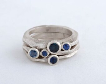 Stacked Sterling Ringset with Blue Sapphires