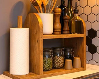 Kitchen Counter Organizer Shelf with Paper Towel Holder & Napkin Rack – Space Saving Kitchen Storage