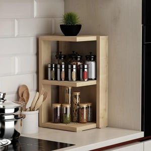 Modern Kitchen Spice Rack Shelf / 2 Tier Organizer / Luxury Countertop Storage / Compact Seasoning Jar Rack / Counter Shelf for Kitchen