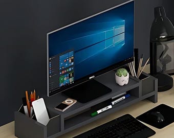 Anthracite Gray Monitor Riser – Modern Industrial Desk Stand